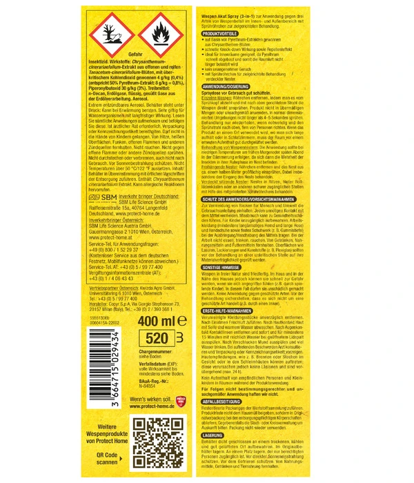 PROTECT HOME Natria Wespen Akut Spray 3-in-1, 400 Ml 4 PROTECT HOME Natria Wespen Akut Spray 3-in-1, 400 Ml – Bild 2
