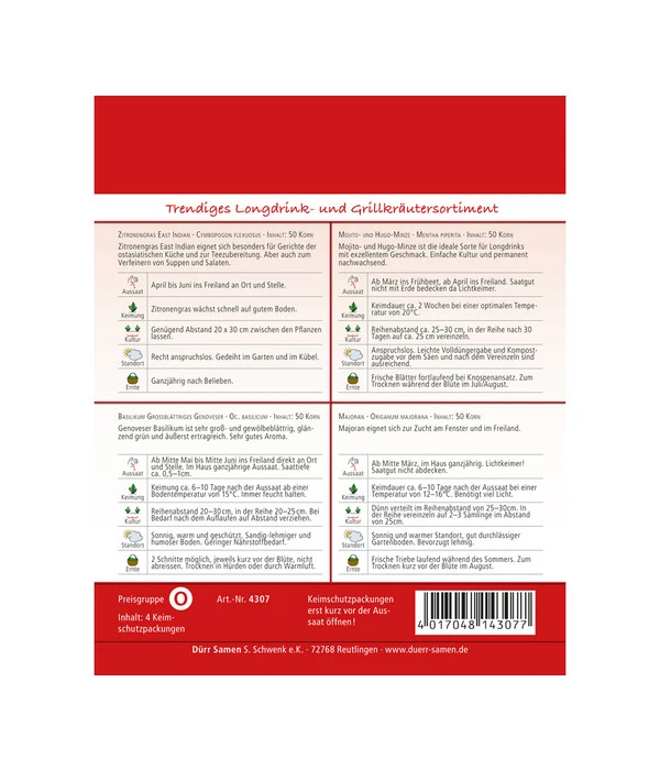 Dürr Samen Longdrink- Und Grillkräutersortiment 4 Dürr Samen Longdrink- Und Grillkräutersortiment – Bild 2