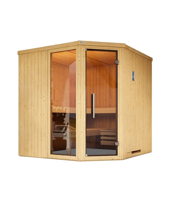 Weka Ecksauna Varberg Mit Glastür Und Fenster Inkl. Ofen, Ca. B194/H199/T194 Cm 3 Weka Ecksauna Varberg Mit Glastür Und Fenster Inkl. Ofen, Ca. B194/H199/T194 Cm